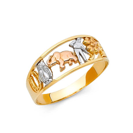 14K Tricolor Gold Lucky Elephant Band Ring