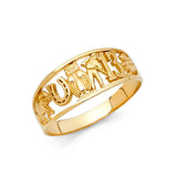 14K Yellow Gold Openwork Lucky Symbols Ring on White Background