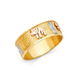 14K Tricolor Gold Lucky Symbols Band Ring on White Background