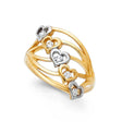 14K Two-Tone Gold Graduated Heart Semanario Ring on White Background