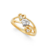 14K Two-Tone Gold Graduated Triple Heart Ring on White Background