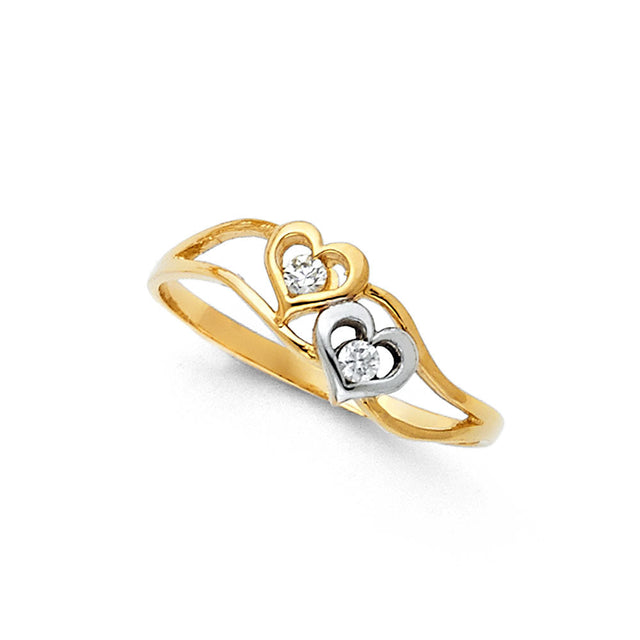 14K Two-Tone Gold Double Heart Semanario Ring on White Background
