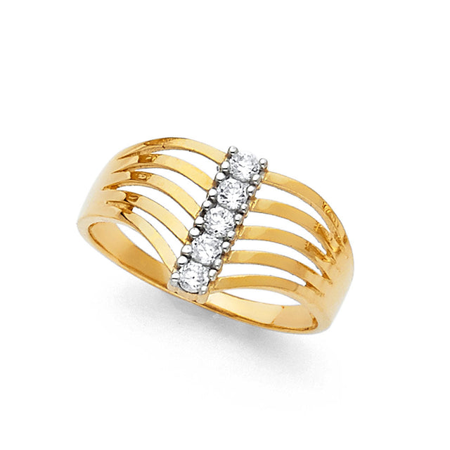 14K Two-Tone Gold Open-Band Semanario Seven-Day Ring on White Background