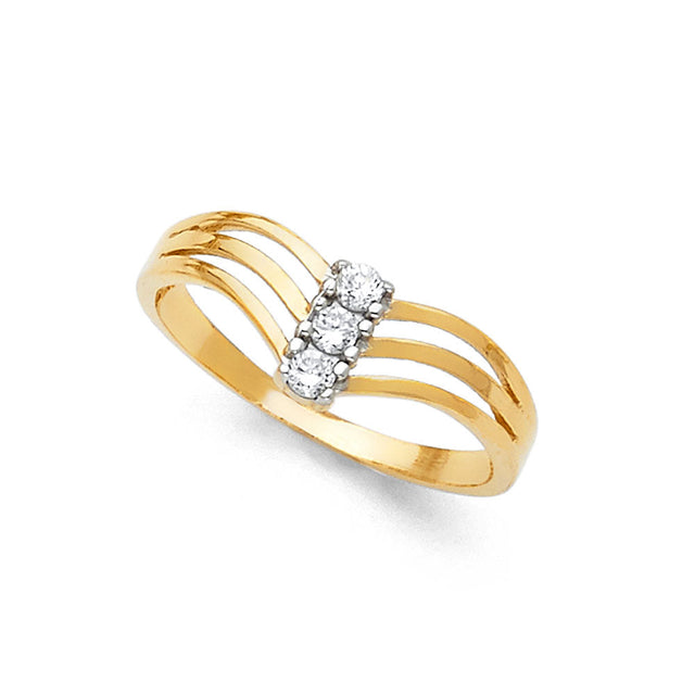 14K Two-Tone Gold Three-Stone Semanario Ring on White Background