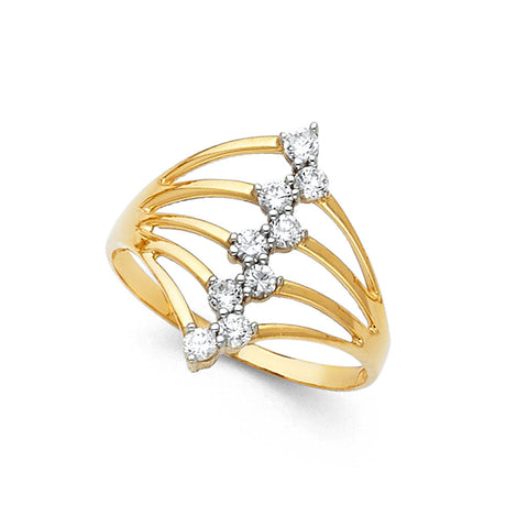 14K Yellow Gold Diagonal-Accent Semanario Ring on White Background