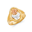14K Tricolor Gold Rose Ring on White Background