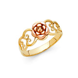 14K Two-Tone Gold Filigree Rose Ring on White Background