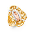 14K Tricolor Gold Our Lady of Guadalupe Ring on White Background