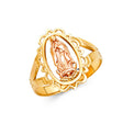 14K Two-Tone Gold Our Lady of Guadalupe Ring on White Background
