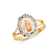 14K Tricolor Gold Diamond-Cut Oval Filigree Guadalupe Ring on White Background