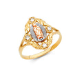 14K Tricolor Gold Floral Accent Guadalupe Ring on White Background