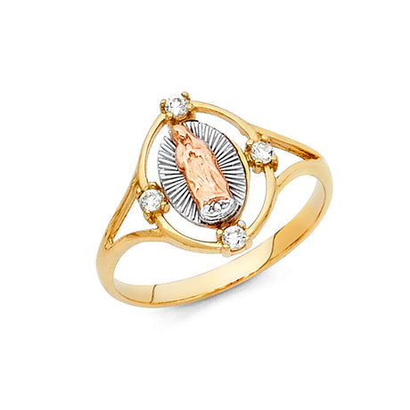 14K Tricolor Gold Open Marquise Four-Stone Guadalupe Ring on White Background