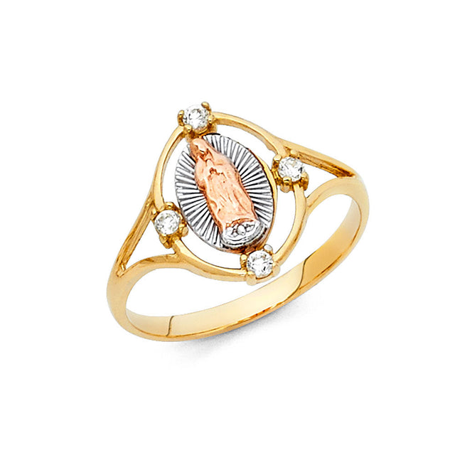 14K Tricolor Gold Open Marquise Four-Stone Guadalupe Ring on White Background