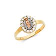 14K Tricolor Gold Our Lady of Guadalupe Halo Ring on White Background
