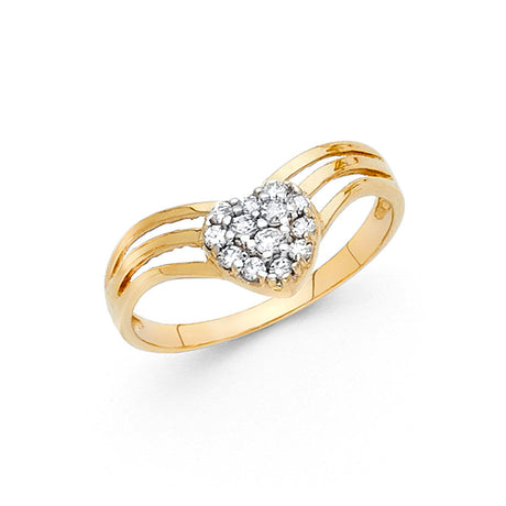 14K Two-Tone Gold Heart Cluster Ring on White Background