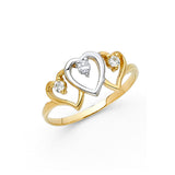 14K Two-Tone Gold Three-Heart Ring on White Background