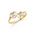 14K Yellow Gold Double Heart Ring on White Background