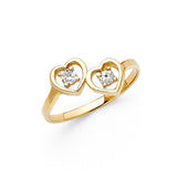 14K Yellow Gold Double Heart Ring on White Background