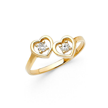 14K Yellow Gold Double Heart Ring on White Background