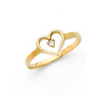 14K Yellow Gold Open Heart Solitaire Ring on White Background