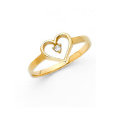 14K Yellow Gold Open Heart Solitaire Ring on White Background