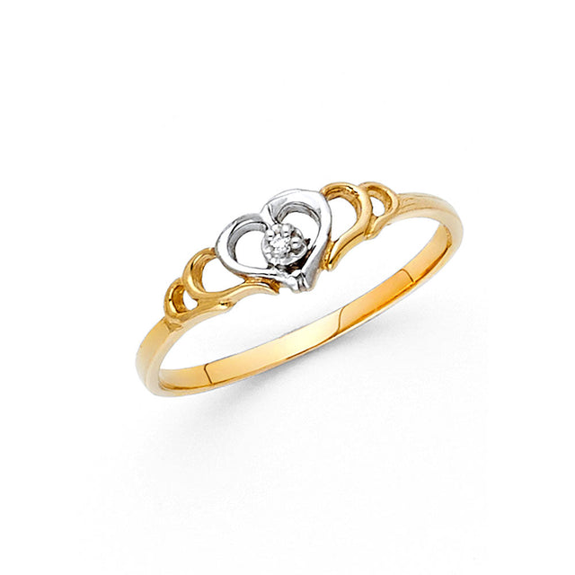14K Two-Tone Gold Openwork Heart Ring on White Background