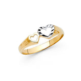 14K Two-Tone Gold Diamond-Cut Open Double Heart Ring on White Background