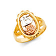 14K Tricolor Gold Oval Rose 15 Años Quinceañera Ring on White Background