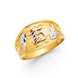 14K Tricolor Gold Bold Numeral 15 Años Ring on White Background