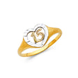 14K Tricolor Gold Diamond-Cut Heart 15 Años Ring on White Background