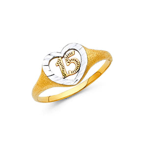 14K Tricolor Gold Diamond-Cut Heart 15 Años Ring on White Background