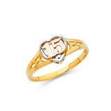14K Tricolor Gold Petite Heart 15 Años Ring on White Background