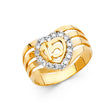 14K Yellow Gold Wide Heart Halo 15 Años Ring on White Background