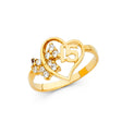 14K Yellow Gold Open Heart Stone-Spray 15 Años Ring on White Background