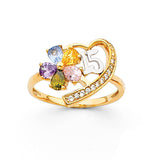 14K Two-Tone Gold Multi-Color Heart 15 Años Ring on White Background
