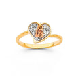 14K Two-Tone Gold Pavé Heart 15 Años Ring on White Background