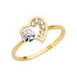 14K Two-Tone Gold Floral Heart Ring on White Background