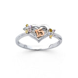 14K White Gold Floral Heart 15 Años Ring on White Background