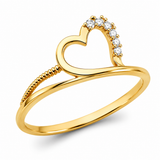 14K Yellow Gold Open Heart Ring on White Background