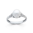 14K White Gold Pearl Side-Stone Ring on White Background