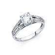 14K White Gold Round Solitaire Split-Shank Engagement Ring on White Background
