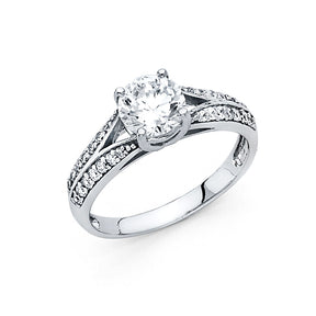 14K White Gold Round Solitaire Split-Shank Engagement Ring on White Background