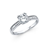 14K White Gold Round Channel-Set Side-Stone Engagement Ring on White Background