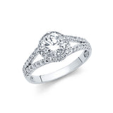 14K White Gold Round Halo Split-Shank Engagement Ring on White Background