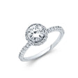 14K White Gold Round Halo Engagement Ring on White Background