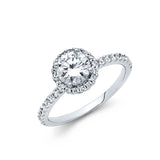 14K White Gold Round Halo Engagement Ring on White Background