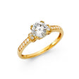 14K Yellow Gold Round Solitaire Side-Stone Engagement Ring on White Background