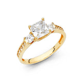 14K Yellow Gold Princess Three-Stone Engagement Ring on White Background