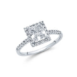 14K White Gold Princess-Cut Halo Engagement Ring on White Background