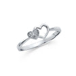 14K White Gold Open and Pavé Heart Ring on White Background